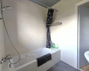 Appartement Le Bargy في Scionzier: حمام مع حوض استحمام ودش