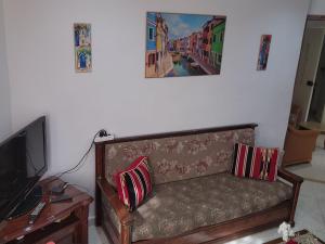 チュニスにあるHouse Y clinique Manar et Campusのソファとテレビのあるリビングルーム