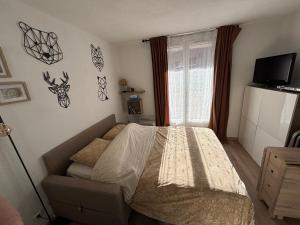 Un dormitorio con una cama y una ventana en Studio Risoul 1850, en Risoul