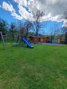 a playground with a slide in a grass field at Gospodarstwo Zacisze in Kowary