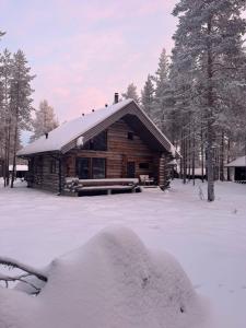a log cabin in the snow with trees at Aurora Forest Lodge Ylläs in Äkäslompolo +11 photos