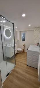 a bedroom with a bed and a sink and a mirror at T2 Hyper-centre Brest CHU Morvan & Transports in Brest +1 photo