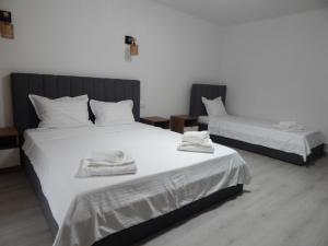 En eller flere senge i et værelse på Pensiunea Ramedal