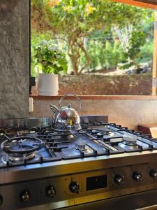 a tea kettle sitting on top of a stove at Camelliana Horizon Pongyang - Nature Retreat in Mae Rim