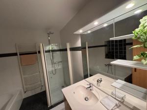 a bathroom with a sink and a shower at Résidence du Loeb in Eschau +20 photos