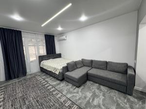 a living room with a couch and a bed at Apartament ultra-central in Edineţ