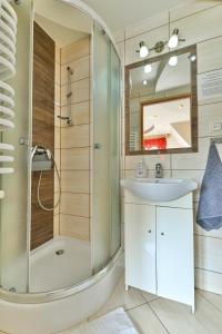 a bathroom with a shower and a sink at Dom Gościnny Efka in Kościelisko +118 photos