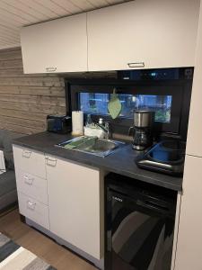 a kitchen with a sink and a stove at Santa's little cottage in Rovaniemi