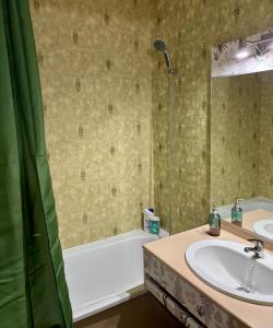 Studio près du lac في ماليبونسون: حمام مع حوض استحمام ومغسلة ودش +10 صور