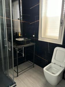 a bathroom with a toilet and a sink and a mirror at BALISTRERI HOUSe in Trabia