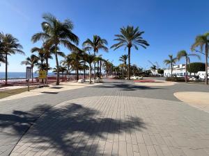 een geplaveide straat met palmbomen op het strand bij Castillo Dream en San Bartolome de Tirajana in Castillo del Romeral