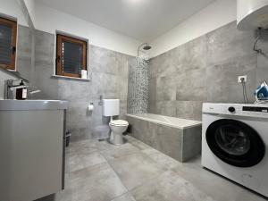 a bathroom with a washing machine and a toilet and a sink at Island view 1 in Novi Vinodolski
