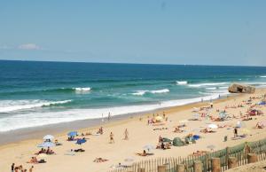 a group of people on a beach with the ocean at Aux portes de l ocean in Labenne