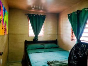 Una cama pequeña en una habitación con ventana. en Delva's Villa - Cozy Home near Airport, en Ladyville