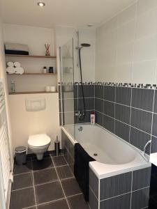 Un baño con bañera y WC. en Maison cocooning, en Saint-Sébastien-sur-Loire