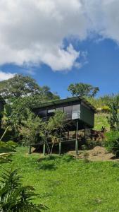 a house on a hill with a green field at Magma "Cabañas con jacuzzi en la montaña" in La Vega