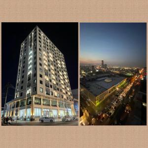 埃尔比勒MyFlower 3 Hotel的两张夜间高楼的照片