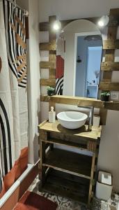 a bathroom with a sink and a mirror at Chambre privé climatisé in Vertaizon