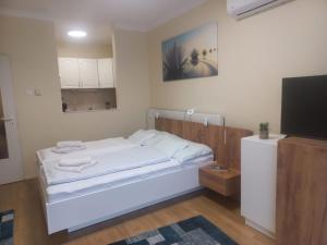 Postel nebo postele na pokoji v ubytování Hévíz Tavirózsa Apartman