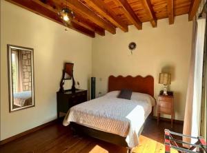 a bedroom with a bed and a mirror at Departamento centrico in Durango
