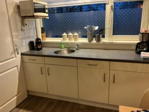 a kitchen with a sink and a window at Zomerhuis Zwart in Egmond aan Zee +5 photos