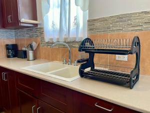 un bancone della cucina con stendibiancheria accanto a un lavandino di Abigail's Esmeralda 2 bedrom Apt a Tortola Island