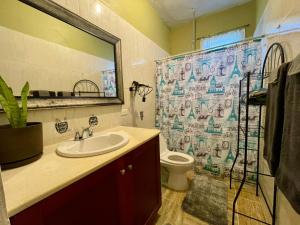 bagno con lavandino, doccia e servizi igienici di Abigail's Esmeralda 2 bedrom Apt a Tortola Island Altre 13 foto