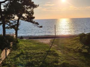 a view of the ocean at sunset with a tree at Hotel SABA in K'obulet'i