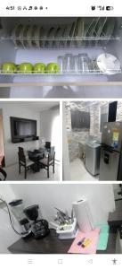 a collage of two pictures of a kitchen and a dining room at 2 Habitaciones 2Aires Reservas SL in Cúcuta