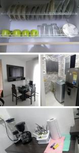 two pictures of a kitchen and a room with a table at 2 Habitaciones 2Aires Reservas SL in Cúcuta