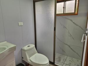 Cabaña Familia في شيلان: حمام مع دش ومرحاض ومغسلة