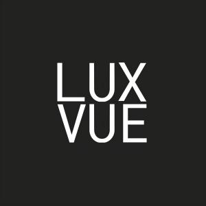 a black and white logo with the words lux vue at Romantic Lakefront Luxury - Spa Bath, Fireplace, King Bed in Daylesford