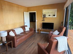 Μια τηλεόραση ή/και κέντρο ψυχαγωγίας στο Tuis Nest, family beach bach at Opito Bay