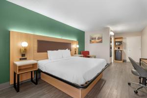 Baymont by Wyndham Richmond KY في ريتشموند: غرفة نوم بسرير كبير وجدار أخضر +17 صورة