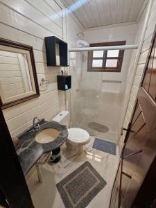 弗洛里亚诺波利斯Casa Da Cris的浴室里有马桶、洗手池和淋浴。