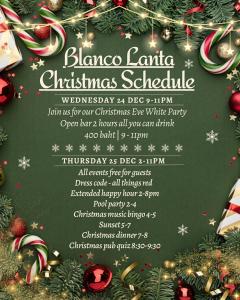 高兰Blanco Hostel Lanta 18 to 35的一份带有圣诞节活动安排的圣诞派对传单