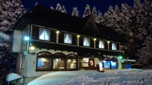 木島平村にある赤い扉ロッジの夜の雪家