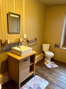 un baño con lavabo e inodoro en Le coq en pâte, en Bussang