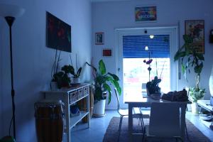 a living room with a table and some plants at Esedra B&B in Palermo