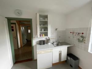 a small kitchen with a sink and a counter at Ferienwohnung Maslanka EG in Utting am Ammersee