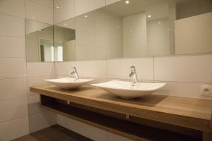 Un baño con dos lavabos sobre un mostrador con espejos. en Appart'hotel Urban Lodge, en Chaudfontaine 23 fotos más