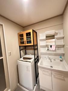 a small bathroom with a washer and a sink at HYGGE HOUSE Tabibitonoie - Vacation STAY 61161v in Kashiwa