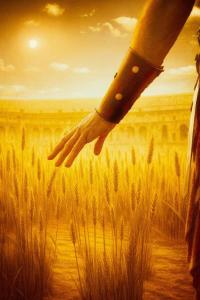 a painting of a hand over a field of wheat at Arenas del Coliseo Parking Gratis in Merida +11 photos