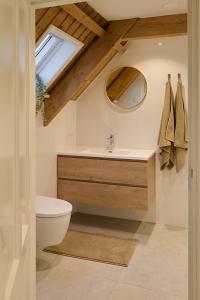 a bathroom with a toilet and a sink and a mirror at Appartement B Rosita in Twisk