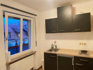 a kitchen with a sink and a window at Apartment an der Dürerstraße in Nuremberg +12 photos