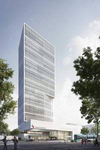a tall building with people standing in front of it at ATLANTIC Hotel Frankfurt in Frankfurt
