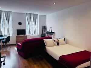 オルレアンにあるLa Grand Maisonのベッドとソファのある寝室