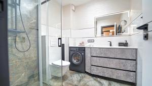 a bathroom with a washing machine and a sink at Apartamenty Every Sky Szklarska Poręba - Kilińskiego 17A-17B-17C in Szklarska Poręba +182 photos