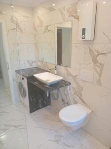 ein Badezimmer mit Waschbecken und Toilette in der Unterkunft Wohnung im Herzen der Altstadt in Bonn + 4 Fotos