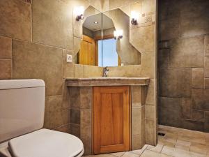 ein Badezimmer mit Toilette, Waschbecken und Spiegel in der Unterkunft Studio Domaine des Reines by Interhome in Nendaz